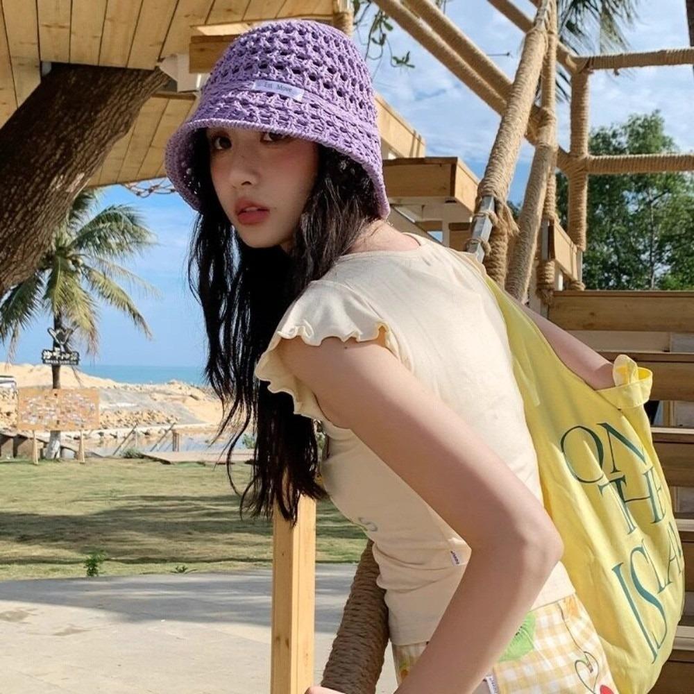 New Breathable Basin Caps Straw Hollow Sunscreen Hat Bucket Hat Summer