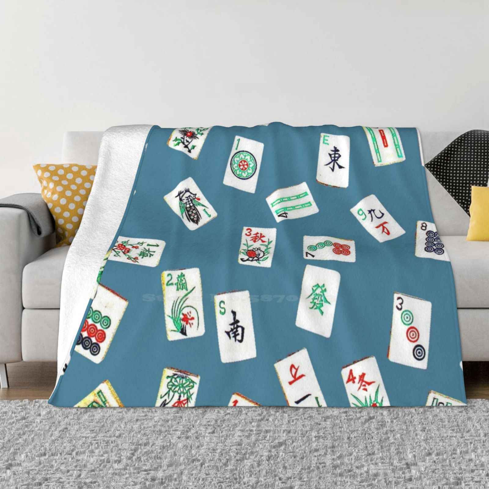 Mah Jongg Tiles Blue Latest Super Soft Warm Light Thin Blanket Mah Jongg Tiles Gaming Game Pieces Blue 30x40in