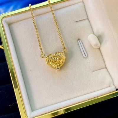 100 %S925 Sterling Silver Topaz Heart Gold Color Pendant Necklace For Women Sparkling High Carbon Diamond Fine Jewelry Gift