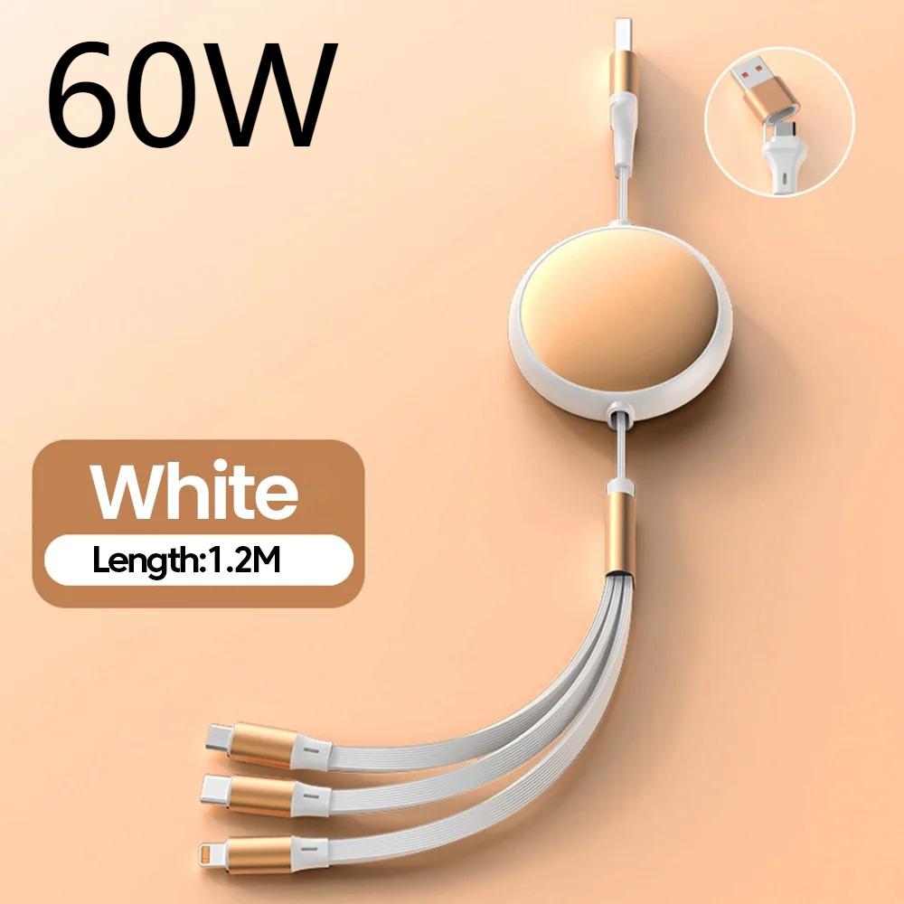 120W 3 in 2 Retractable USB Type C Micro IOS Cable Fast Charger for IPhone15 Samsung Huwei Multi Port