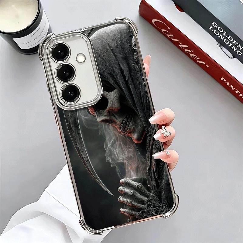 

Death Grim Reaper Skull Scythe Plating Phone Case For Samsung A17 A07 A37 A57 A16 A56 A15 A55 A14 A54 A13 A53 A26 A36 A25 A35 A2 Samsung A55