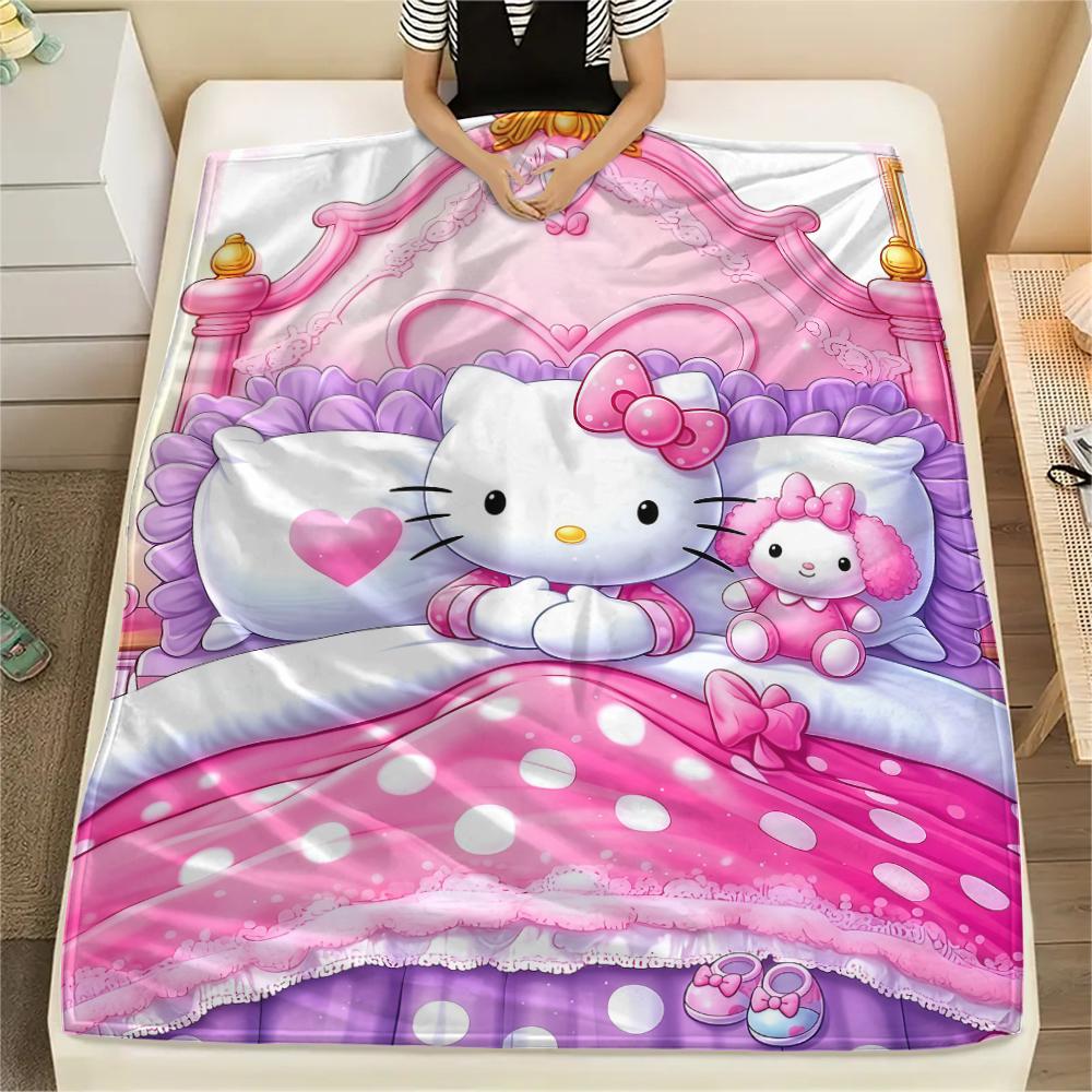 

1 шт. Фланелевое одеяло с милым принтом Hello Kitty, Высокое качество, Для всех сезонов, Декор для дома, Тепло и уют, Идеально для рождественских подарков 80cm x 120cm