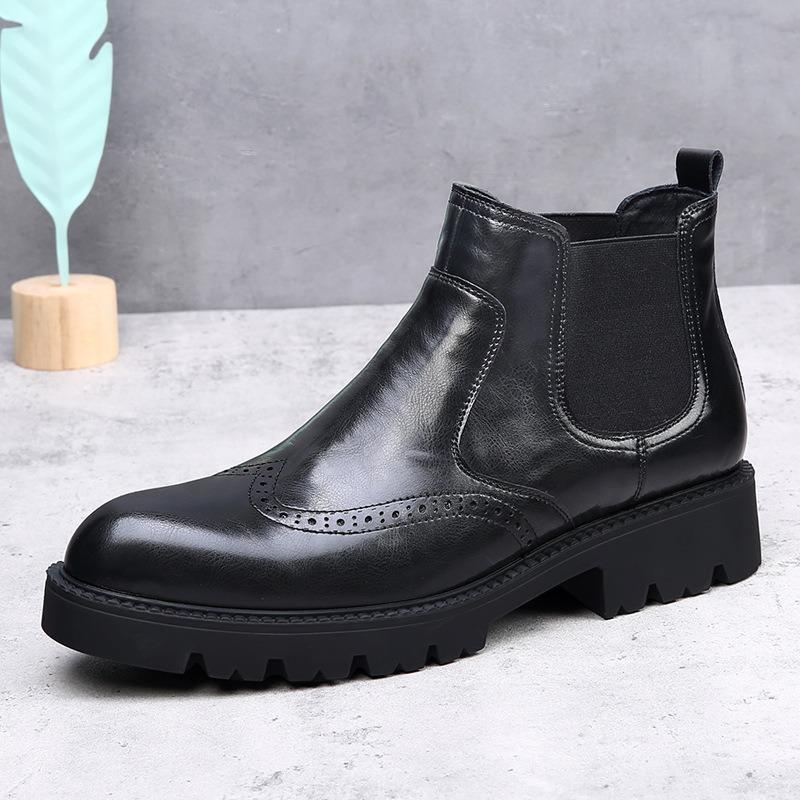 New Boots Men's Winter Casual Leather Boots Heightening Fashion Men's Boots Leather Short Boots Tide