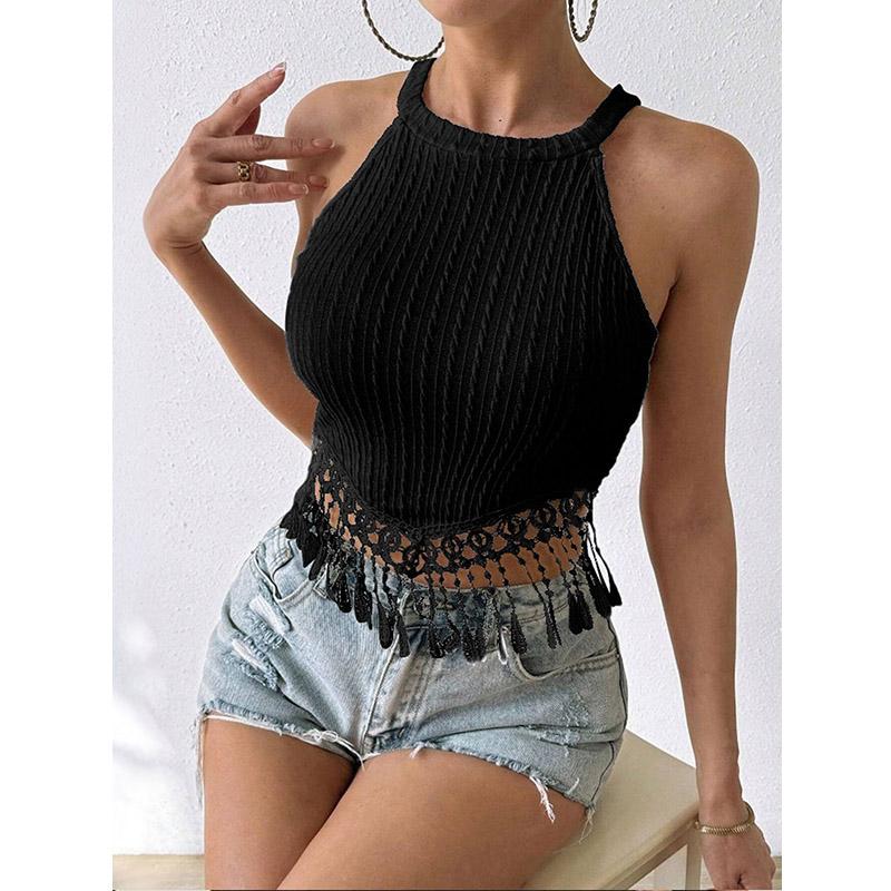 Women's Spring and Summer New Elegant Tassel Vest Short Slim Fit Slim Navel Top