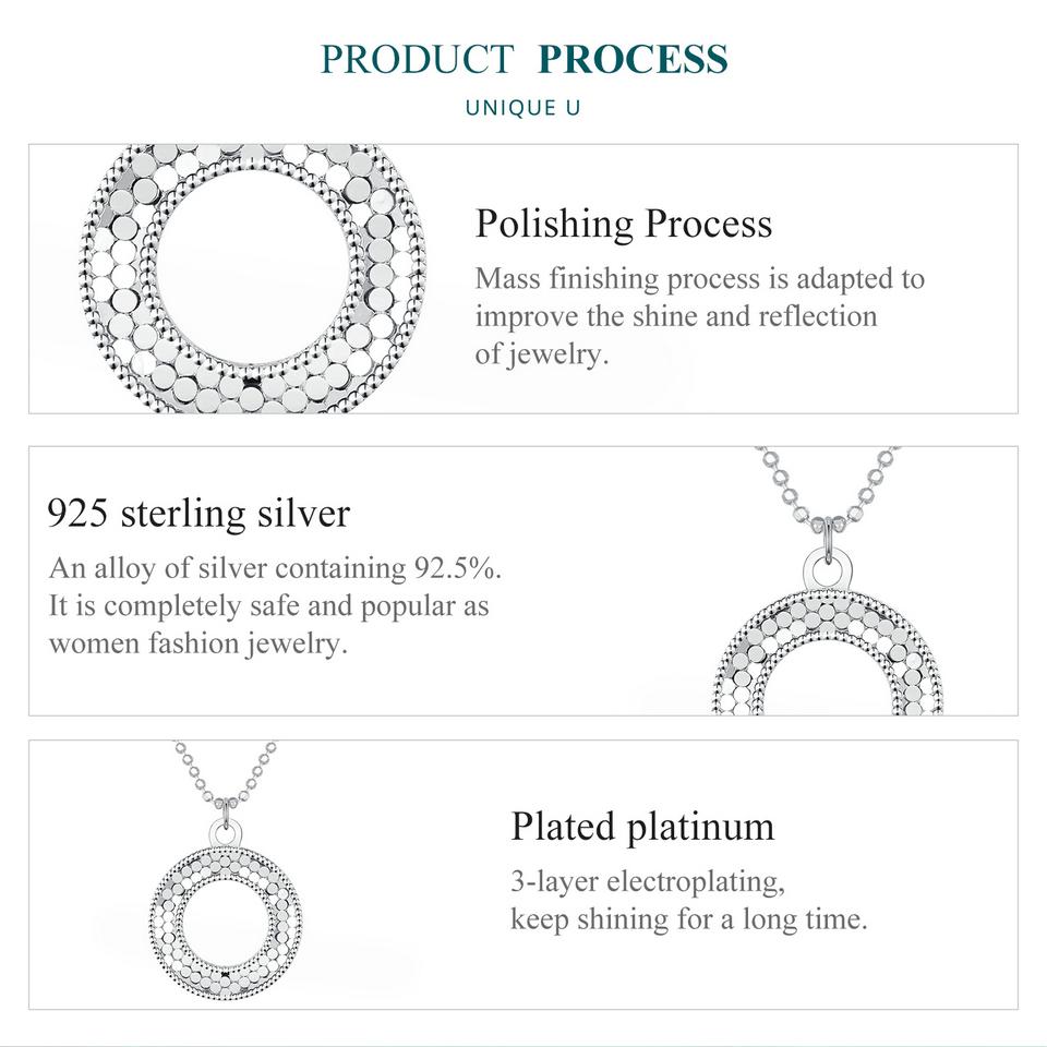 BAMOER 925 Sterling Silver Hollow Circle Pendant Necklace O-Shaped Beads Neck Chain for Women Valentine's Day Gift