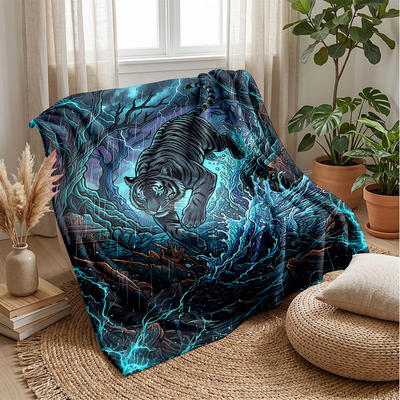 Tiger Jungle Adventure Theme Blanket Lightweight Warm Flannel Blanket Decorative Throw Blanket for Home Decoration