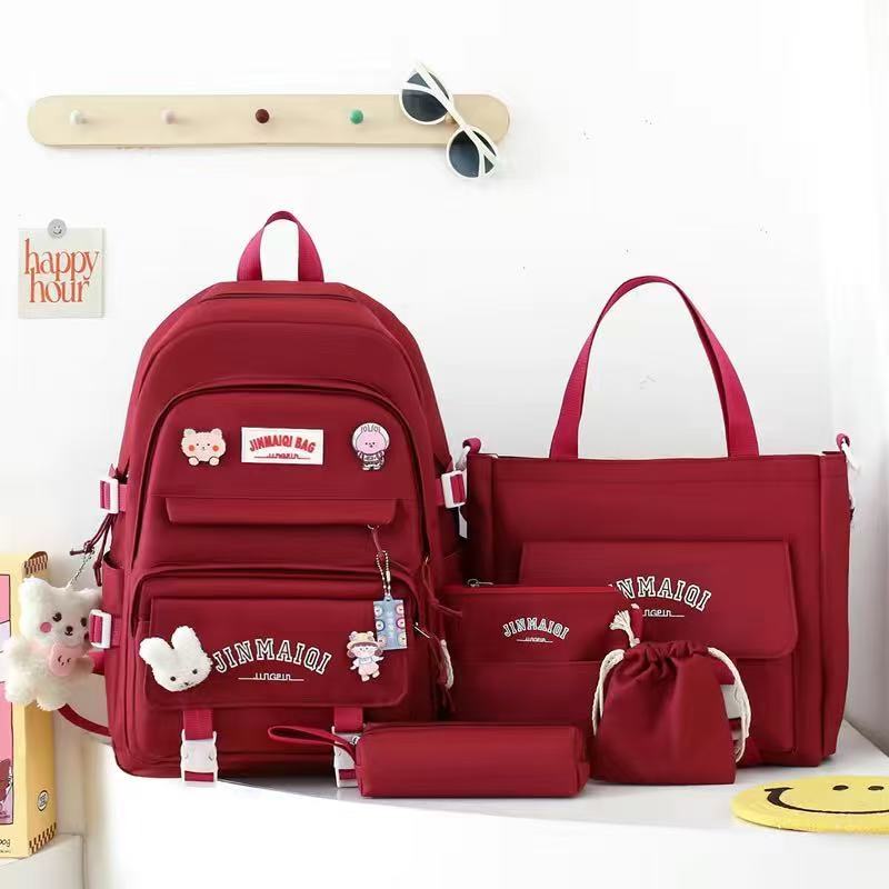 Girl Large Capacity Backpack Set Nylon Lightweight Elementary School Bag for School Start Season Multipurpose Handbag