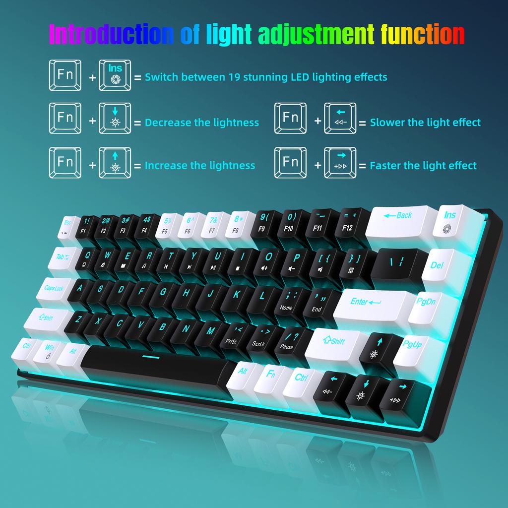 New 68 Key Wired Mechanical Esports Gaming Keyboard With Hot Swappable Green Axis Engineering Dual Color Injection Molded Keycaps And Ice Blue Light