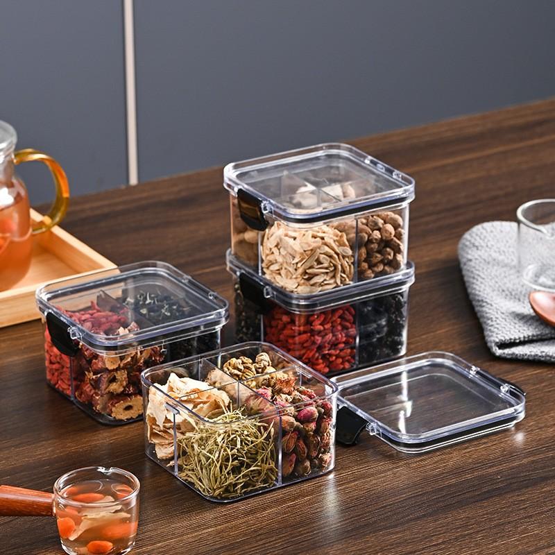 2-Piece 460ML Divided Sealed Storage Box Set, Transparent Plastic Organizer Container for Snacks & Food Organization