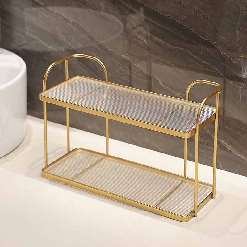 Gold Double-Layer Bathroom Countertop Organizer Shelf