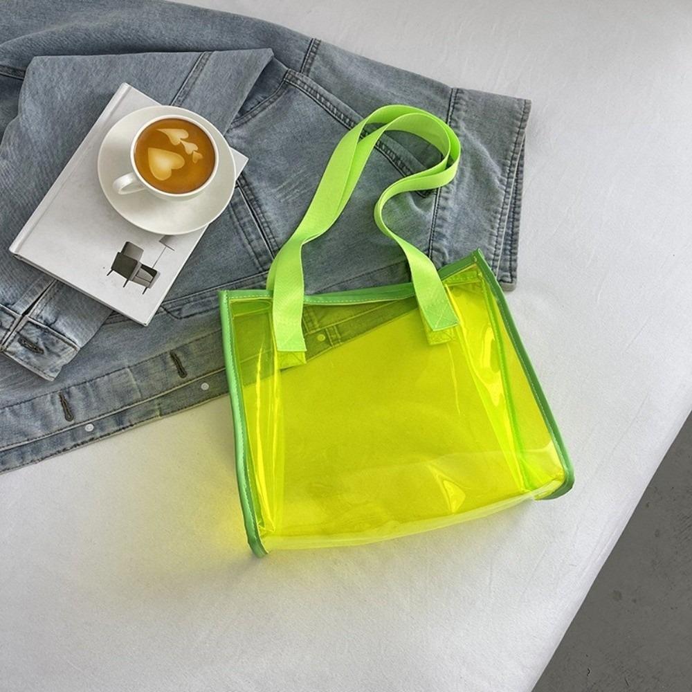Large Capacity Waterproof Shoulder Bag Candy Color PVC Tote Bag Casual Transparent Handbag  Sports