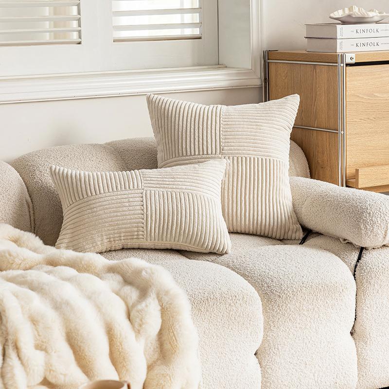 

Однотонная вельветовая наволочка с вышивкой крестом для гостиной, диванная наволочка, наволочка для спальни, прикроватная подушка, чехол на подушку, простой 30 * 50Cm молочный белый