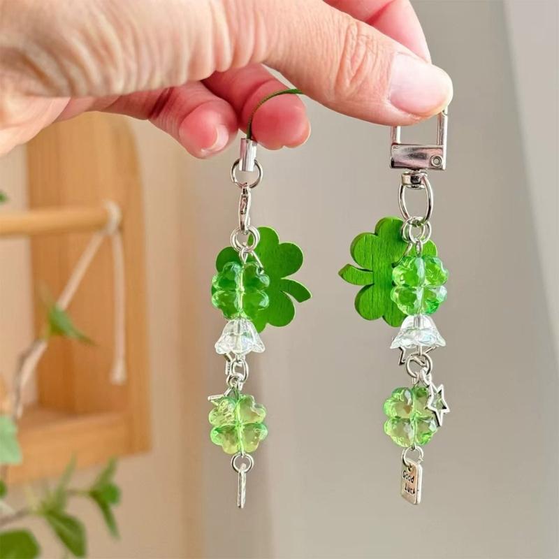 Bag Pendant Plant Phone Chain Four Leaf Grass Phone Charm Backpack Accessories Enhances Your Look with a Touch of Luck