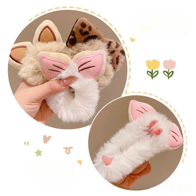 Autumn Winter Plush Cat Ear Hair Ring Female Cute High Elasticity Children Hair Rope Simple Hair Accessories