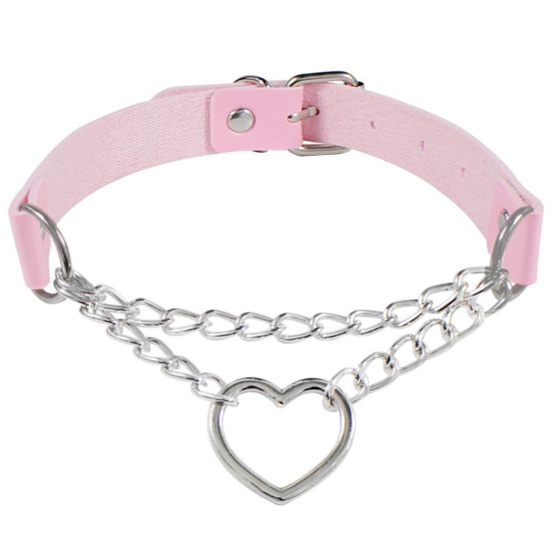 Eco-friendly Harajuku Peach Heart PU Leather Choker Necklace - Trendy Heart-Shaped Clavicle Chain