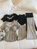 Women's Modal Pajama Set: Summer Short Sleeve & Long Pants with Chest Pad