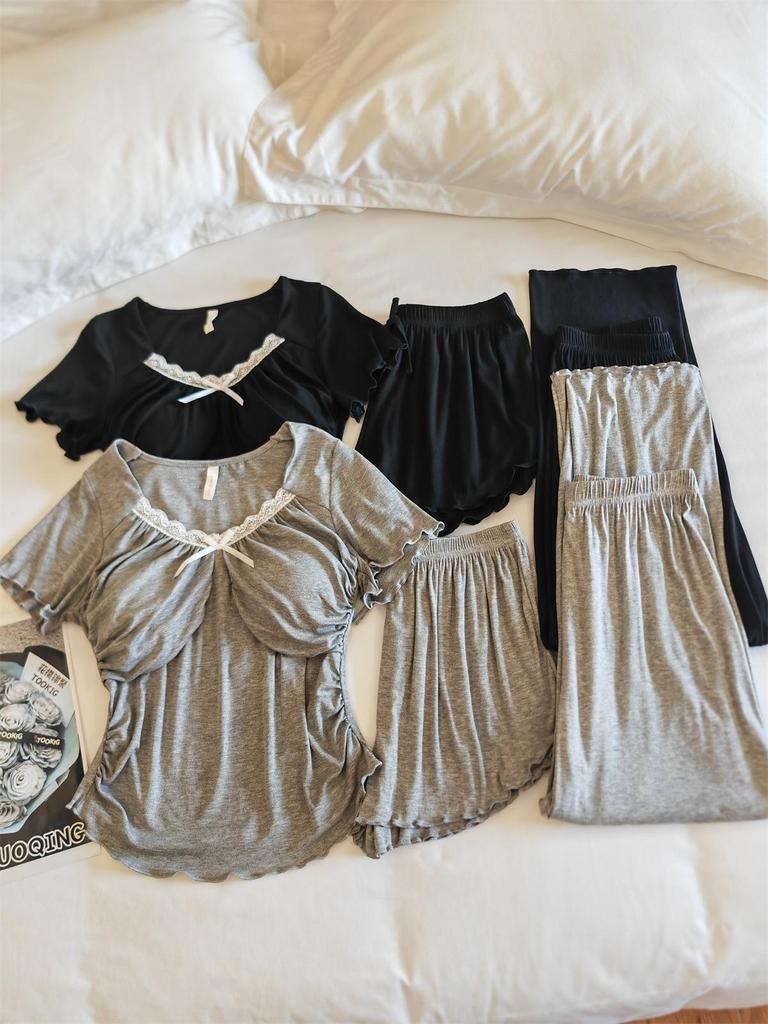 Women's Modal Pajama Set: Summer Short Sleeve & Long Pants with Chest Pad