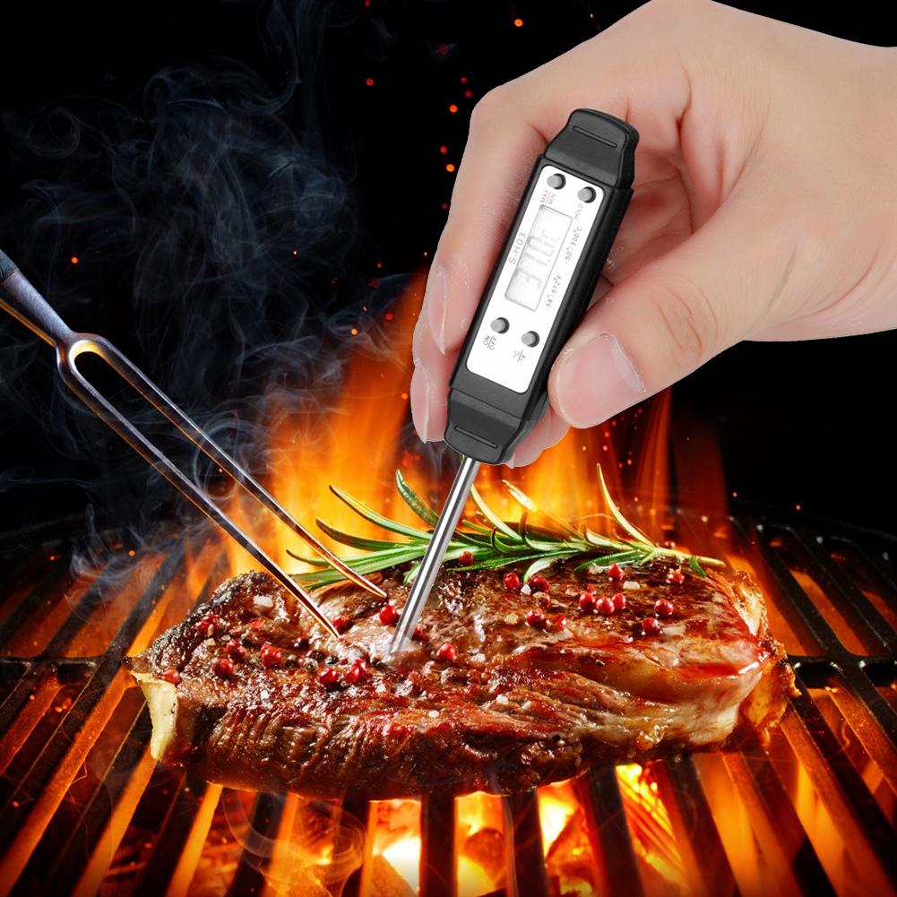 Tragbares digitales Stiftthermometer mit langer Sonde für Küche Kochen BBQ Fleisch Frittieren Lebensmittel Milch Schwarz