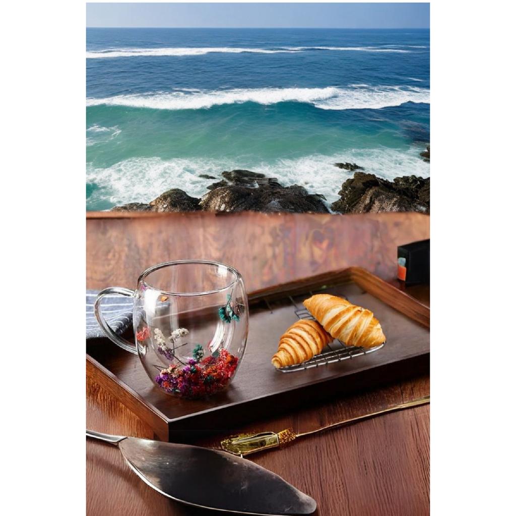 Borosilicate Double Walled Flower Glass 250ml Coffee Tea Cold Soft Drink Glass 1 Piece