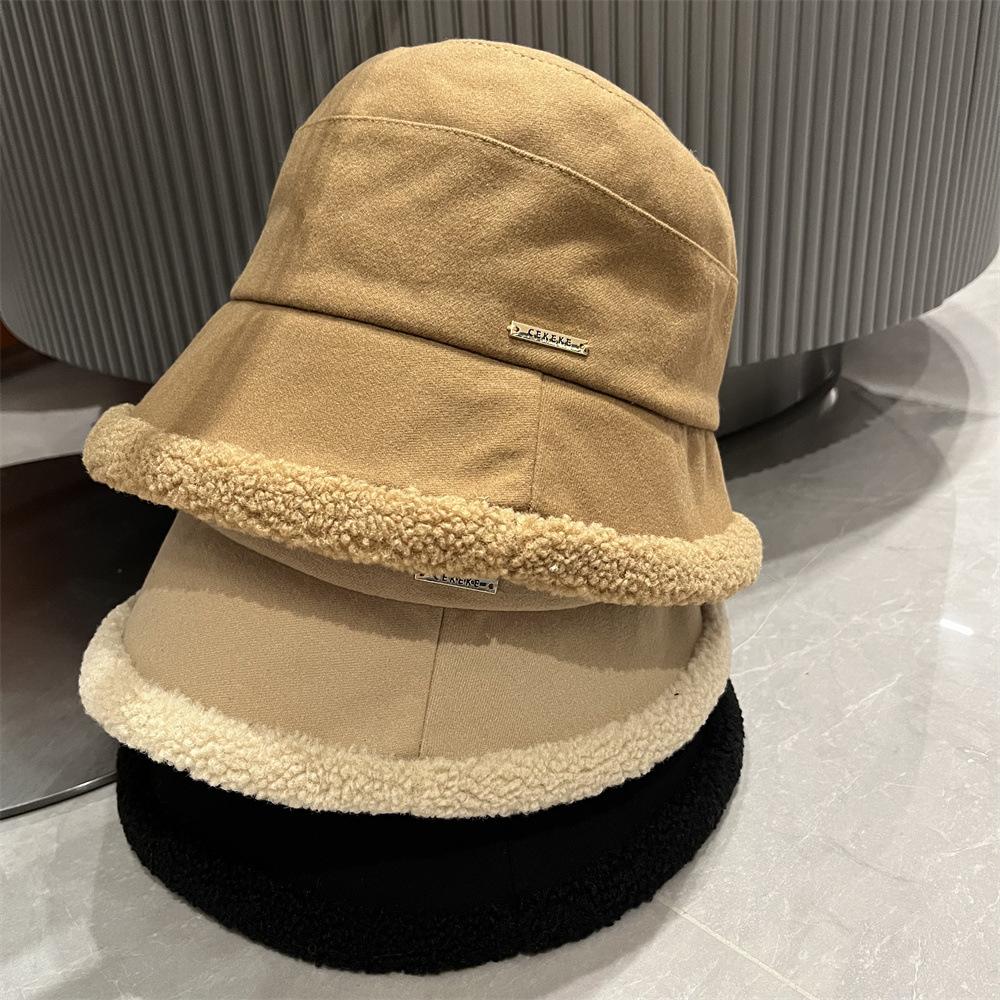 Fisherman's hat children autumn and winter lamb plush cold-proof warm basin hat short brim casual versatile face small bucket hat