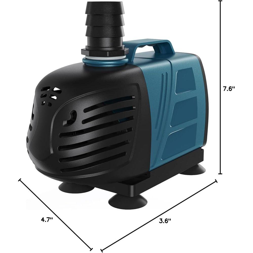 1000 GPH Submersible Inline Water Pump, 80W, 10ft Power Cord, Quiet Operation for Large Aquariums, Ponds, and Water Features