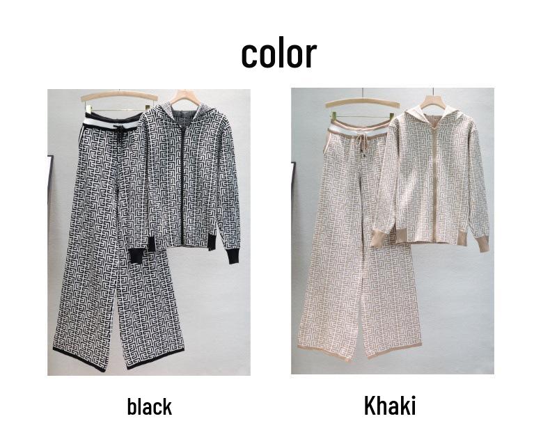 European & American Women's Hooded Jacket & Wide-Leg Pants Knit Two-Piece Set for Spring & Autumn