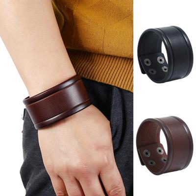 Vintage Cowhide Man Bracelet Casual 4 Buckles Wide Wrist Band Bangle Jewelry