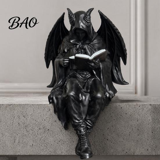 Skelett Dekoration Halloween Buchleser Figur, Gruselige Teufel Harz Skulptur, Gotische Figur Schwarzes Gewand Sensenmann Statue für Zuhause Büro