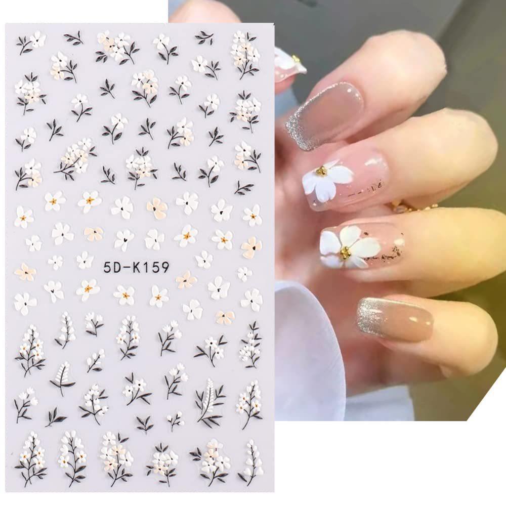 3 5D embossed daisy nail art stickers, floral nail art decals 3D self-adhesive nail art jewelry spring color