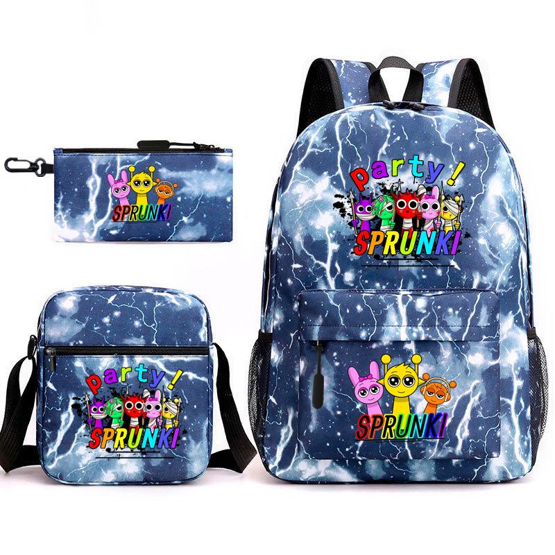 Rhythm box game merchandise student bag sprunki cartoon starry sky backpack leisure bag 3-piece set D
