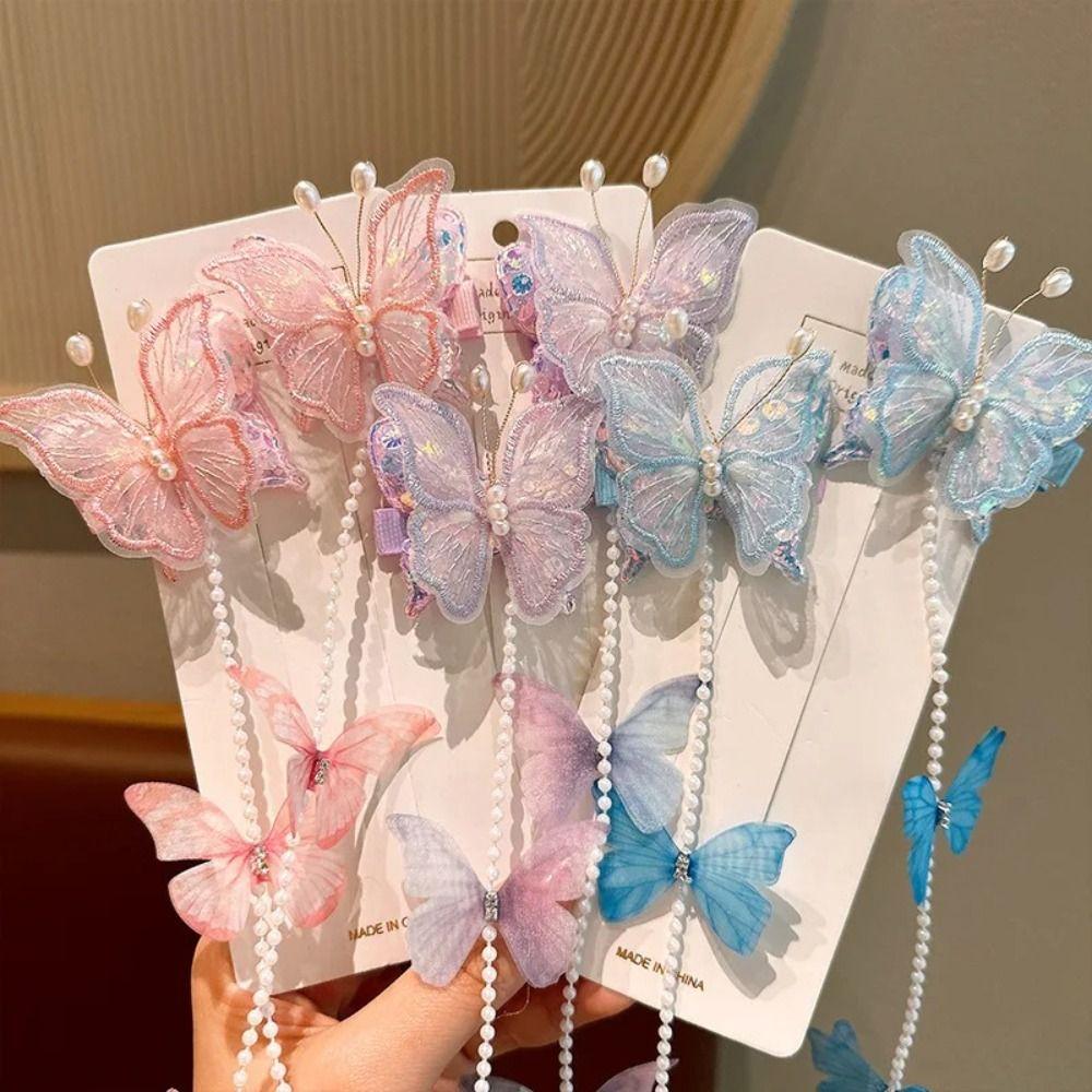 Colorful Braided Hair Chain Mesh Girls Barrettes Cute Pearl Braided Hairpin