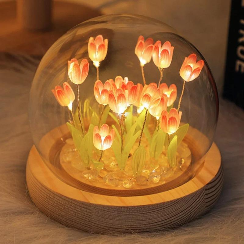 LED DIY Handmade Mini Tulip Night Light Materials Cute Home Decor Birthday Gift for Girl Family Friend Child Ornament Romantic