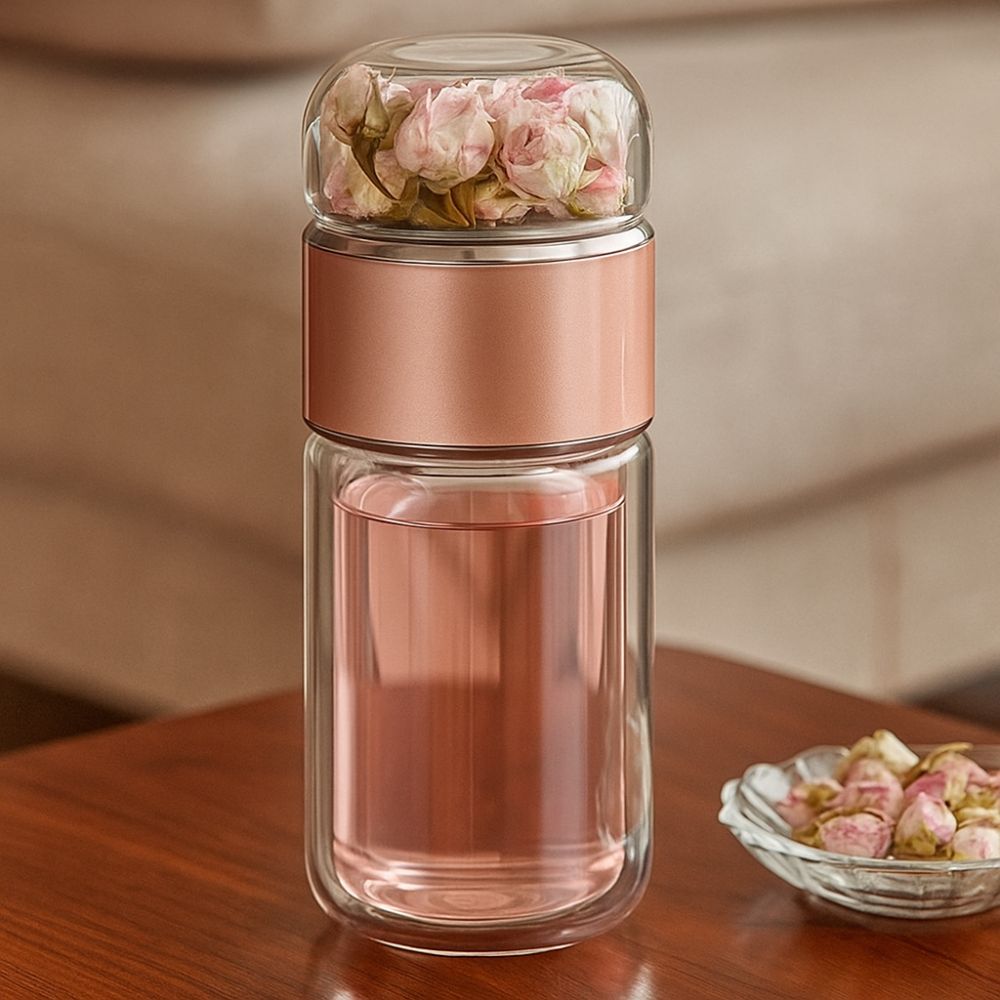 350ml Glass Tea Water Bottle Double Layer Flower Tea Cup Tumbler Tea Infuser Bottle  Office