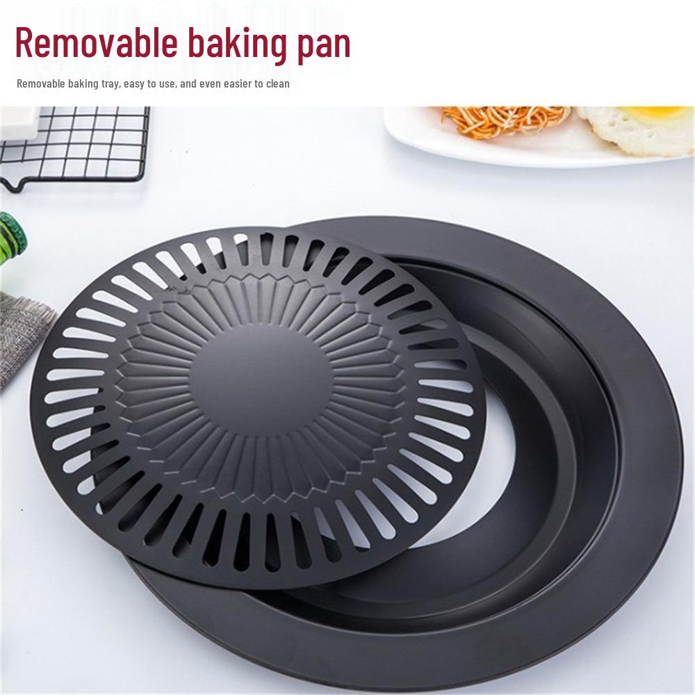 Korean Style Non-Stick Smokeless Grill Pan for Meat - Round BBQ Frying & Grilling Pan for Household Cassette Stoves
