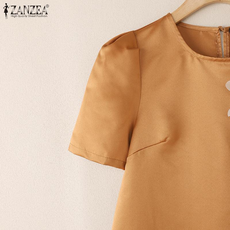 ZANZEA Rochie Casual de Vară cu Mânecă Scurtă pentru Femei, cu Patchwork Floral