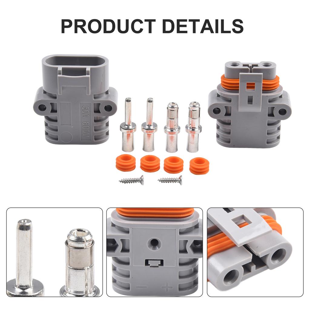 50A 600V Male/Female Connector for Electric Vehicle Battery Waterproof and Straight Cable for High Power Applications