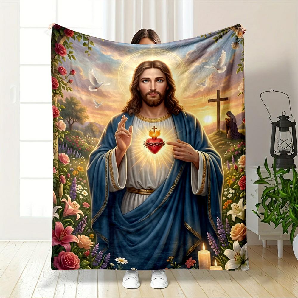 Sacred Heart of Jesus Religious Blanket DesignFlannel blanket for bedroom, living room, sofa, and nap