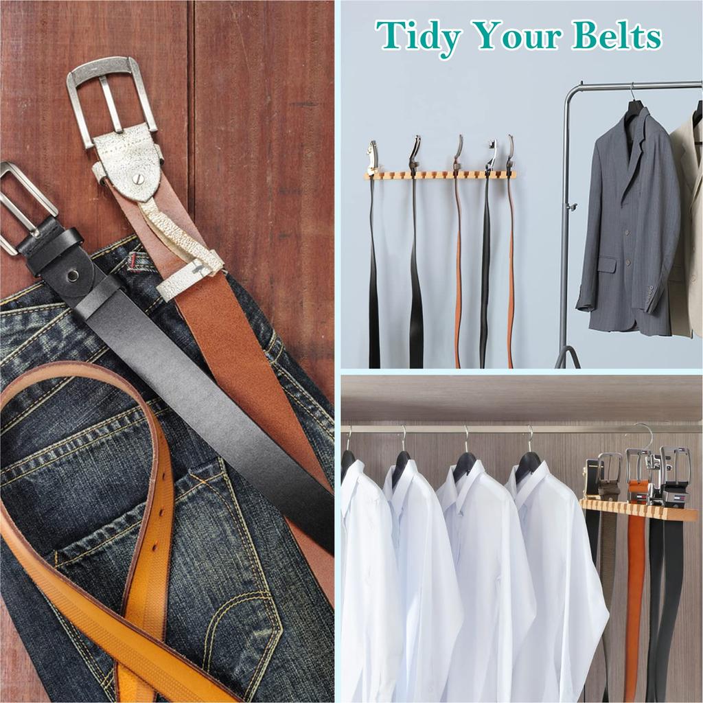 Belt Hanger For Closet Wooden Belts Organizer Belt Rack With 360 Rotation Swivel Hook Tie Display For Closet Door Wall New