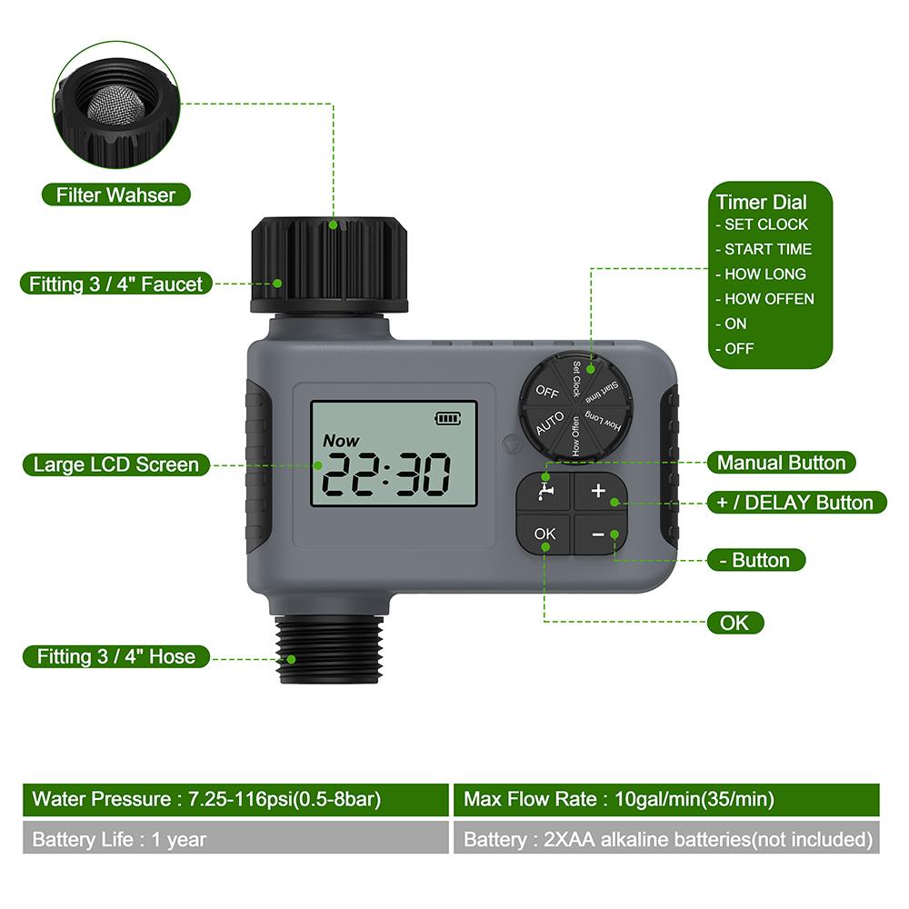 Intelligent Watering Controller 1/2 Outlet Automatic Irrigation Water Timer Programmable Irrigation Watering System for Outdoor