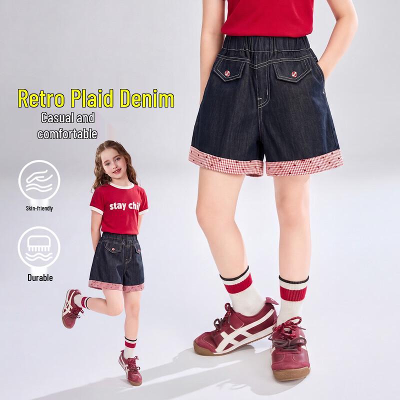 ASK JUNIOR Girls  Color-Block Plaid Denim Shorts 120