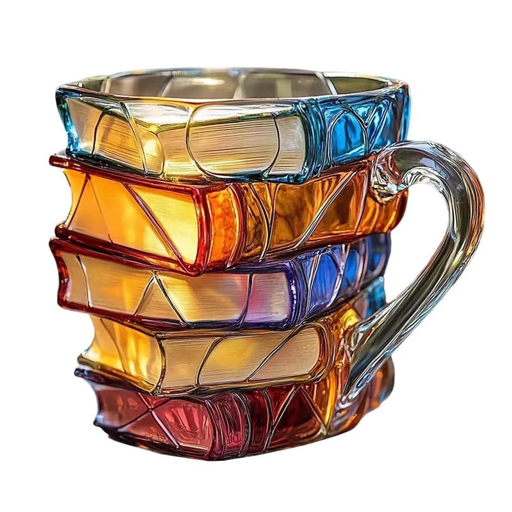 Novelty 3D Painted Books Coffee Mug Unique Books Stack Coffee Cup Creative Drinking Cup Gifts for Book Lovers
