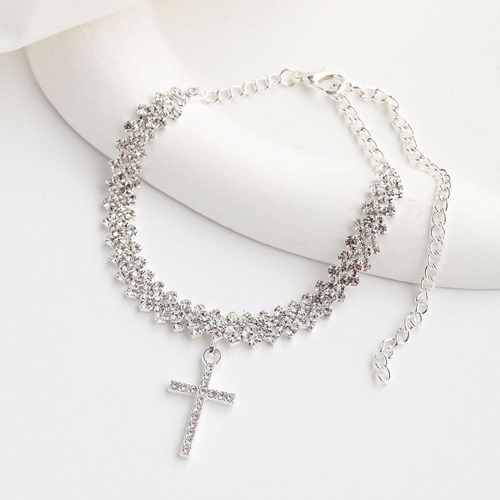 

Sparkling women s golden Cross anklets, silvery anklets, suitable for traveling, parties and summer beaches срібний