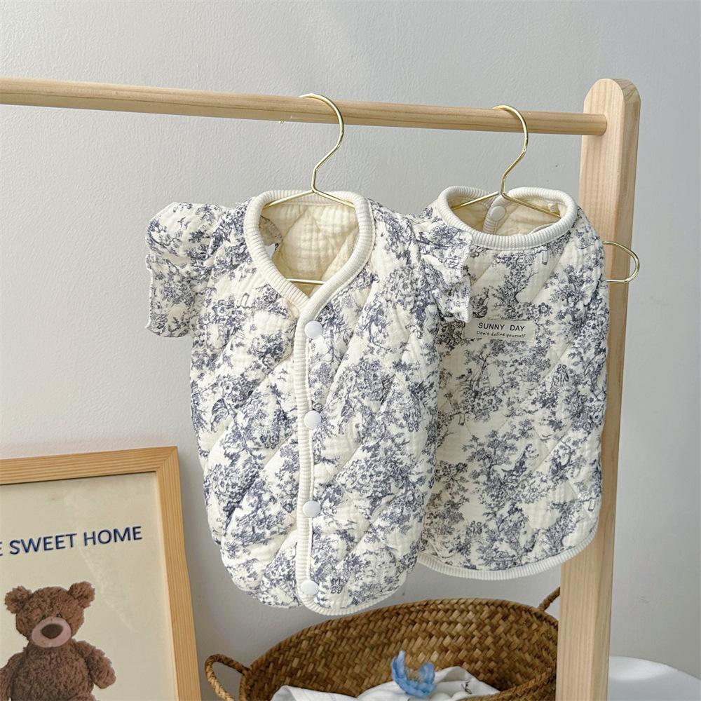 Flying sleeve gauze pet clothes cotton loungewear small dog puppy dog autumn and winter clothing warm kitten cat clothes