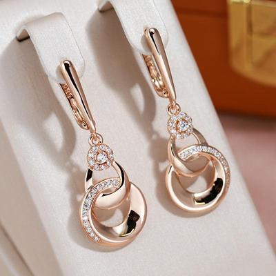 Doppelte glatte Kreis Micro Inlay Zirkon baumeln Ohrringe Frauen Vintage-Schmuck ethnischen Zubehör