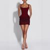 Mini abito bustier da donna rosso e nero senza maniche con dettagli in paillettes