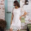 2026 Summer Women's Solid Color Lace A-Line Dress, Short Sleeve, Round Neck