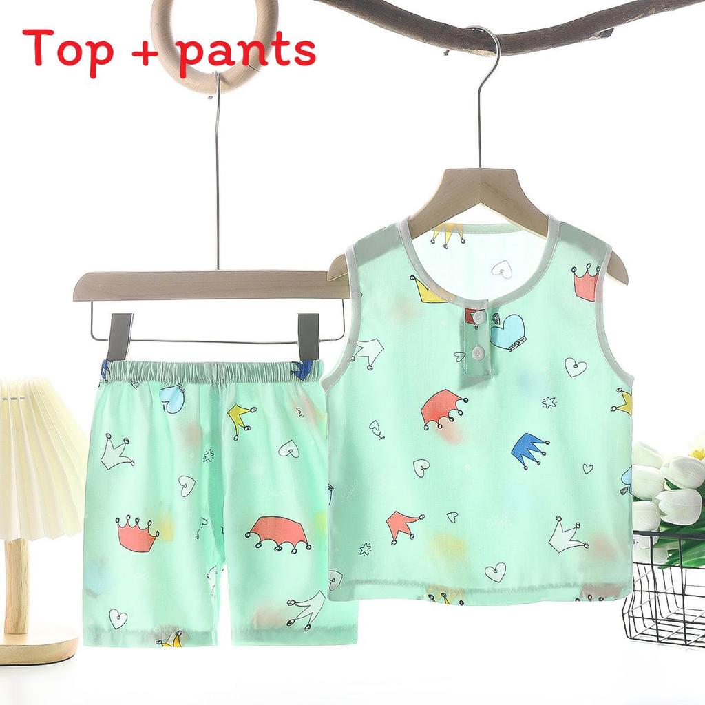 Space Kids Sleeveless Vest Set With Cotton Satin Short Pants For Summer Comfort And Play