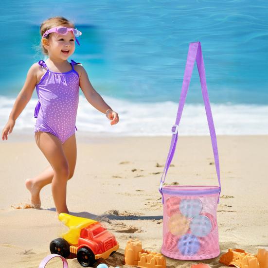 Beach Mesh Bag Toys Clothes Storage Organizer with Shoulder Strap Zipper