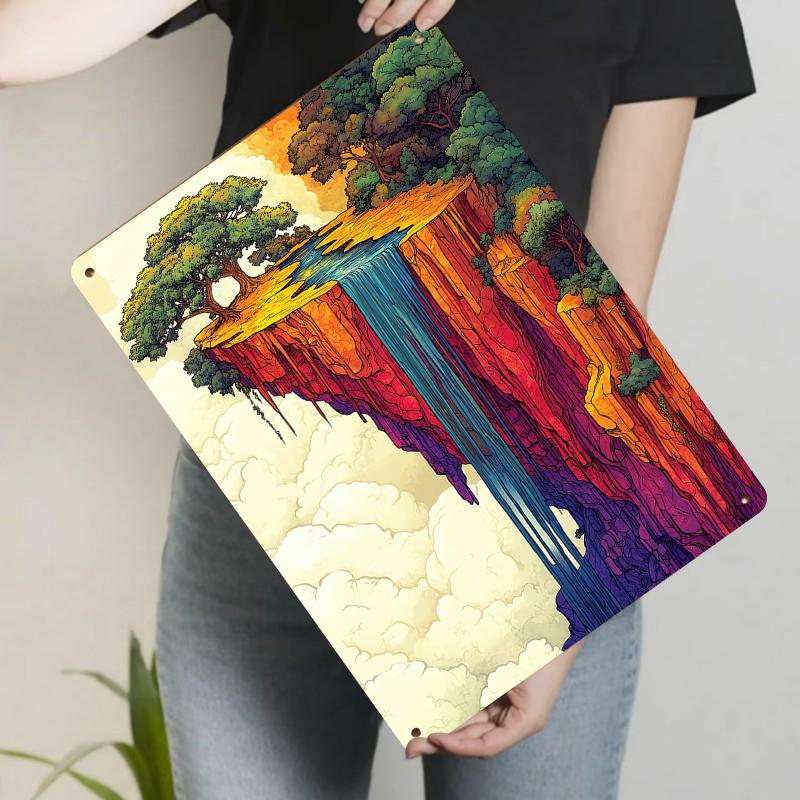 

Fantasy Floating Landscape Waterfall Iron Painting Modern Minimalist Unframed Metal Wall Art for Living Room 20x30cm（7.8x11.8inch）