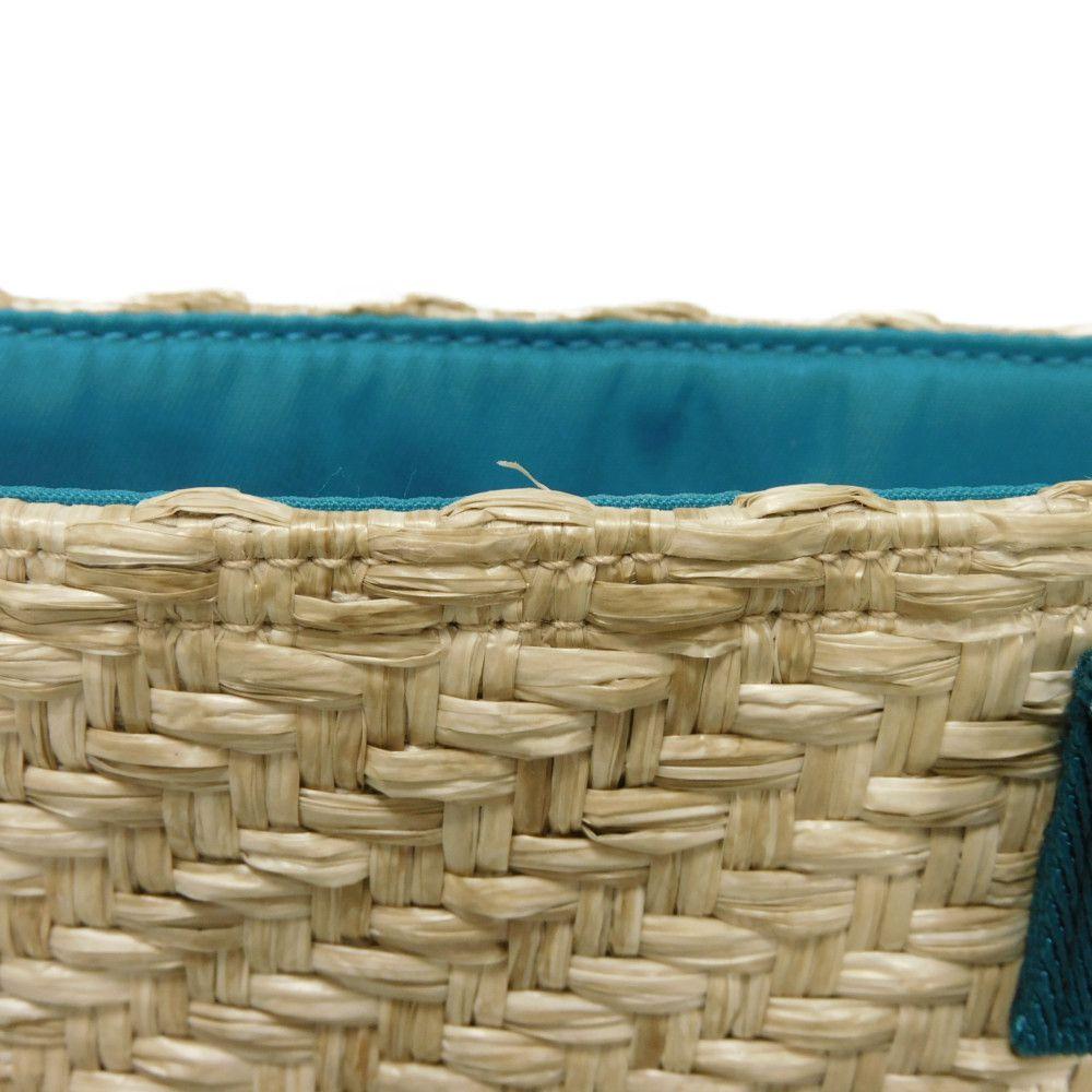 Used 9539 ME MYSELF & I Tote Bag 605831 7924 Emerald Green TIFFANY & Co. Blue Green White Logo Straw Natural Kids from